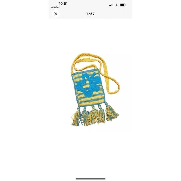 Urban Outfitters Crossbody Shoulder Crochet Bag Purse Yellow Blue NWOT - Picture 6 of 7